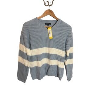 NWT Love Ellie Taylor Blue White Striped V Neck Long Sleeve Knit Sweater Kids L